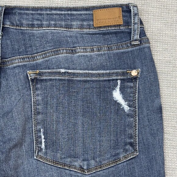 Judy Blue Womens Blue Jeans Raw Plaid Cuffs Lightly Distressed Slim Fit 13/31 - Picture 15 of 16